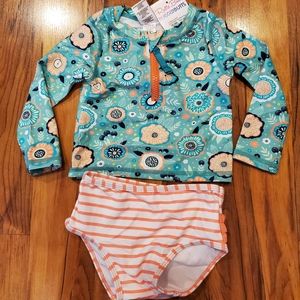 NWT Ruffle Butts Island Dream Zipper Rash Guard Bikini